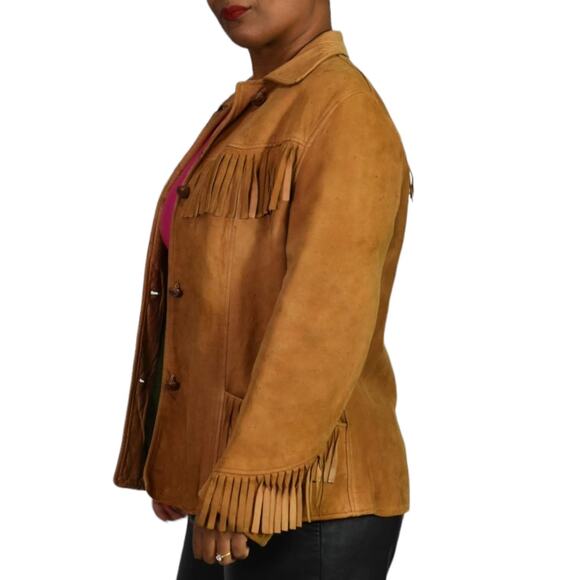 Vintage Fringe Leather Jacket Tan Blazer Deerskin Buckskin 70s Easy Rider Small - Picture 6 of 16